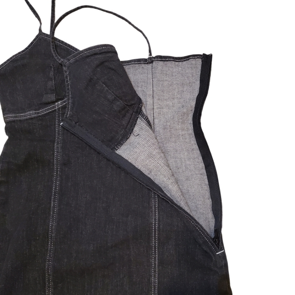 Topshop Women's Black Denim Midi Slit Front Jean Dress‎ Size 6 - Picture 7 of 9